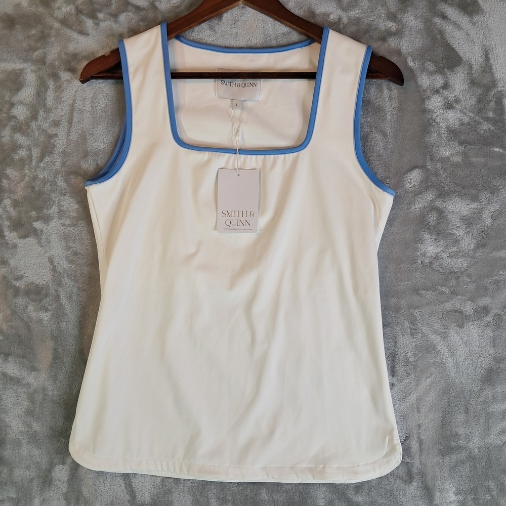 NWT Smith & Quinn Kay Tank Top L White Hydrangea Blue Square Neck Golf Tennis